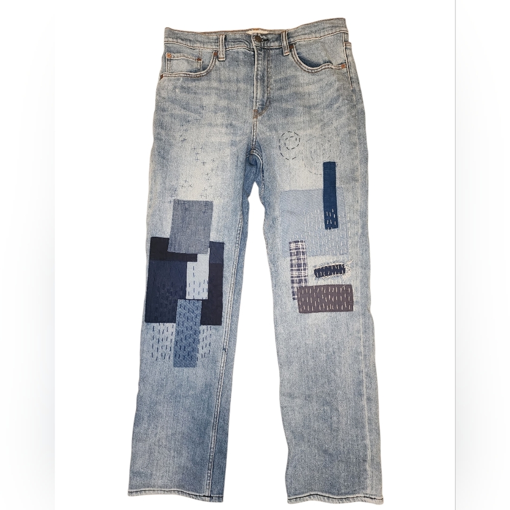 Sundance Patchwork Boro Embroidered Straight Leg Jeans - Size 29